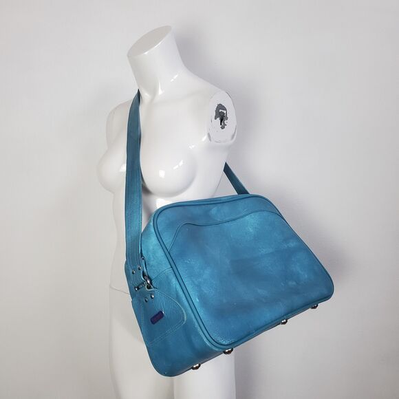 Vintage 60s Escort Blue Naugahyde Travel Bag - Picture 10 of 10